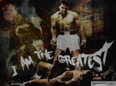 HiJack (American, contemporary) MUHAMMAD ALI: "I AM THE GREATEST" giclee print on canvas, artist's