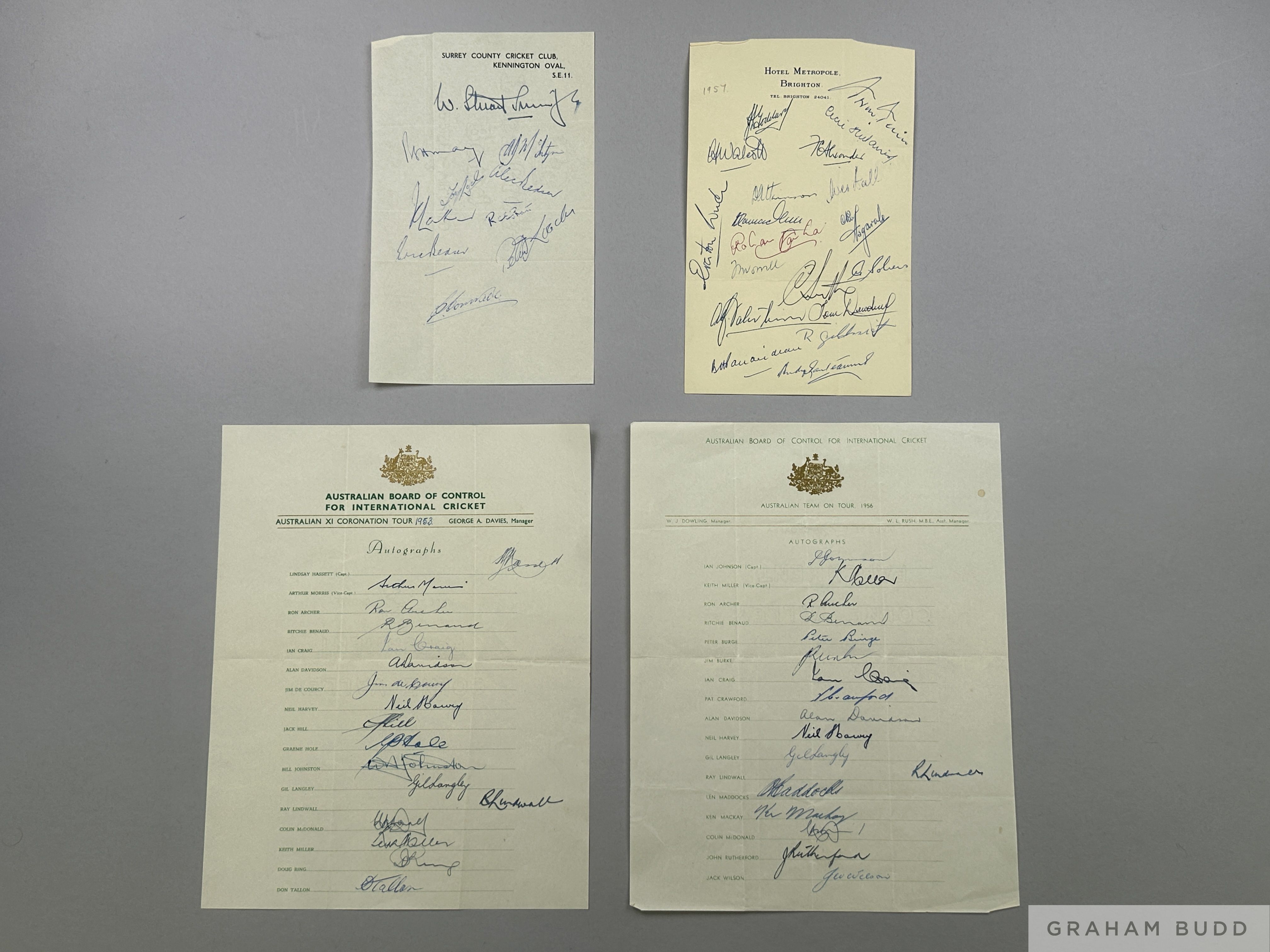 Collection of eleven cricket autographed team sheets including Australian Coronation Tour - Image 2 of 3