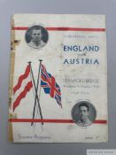 England v. Austria International match programme, 7th December 1932