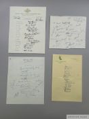 Collection of eleven cricket autographed team sheets including Australian Coronation Tour