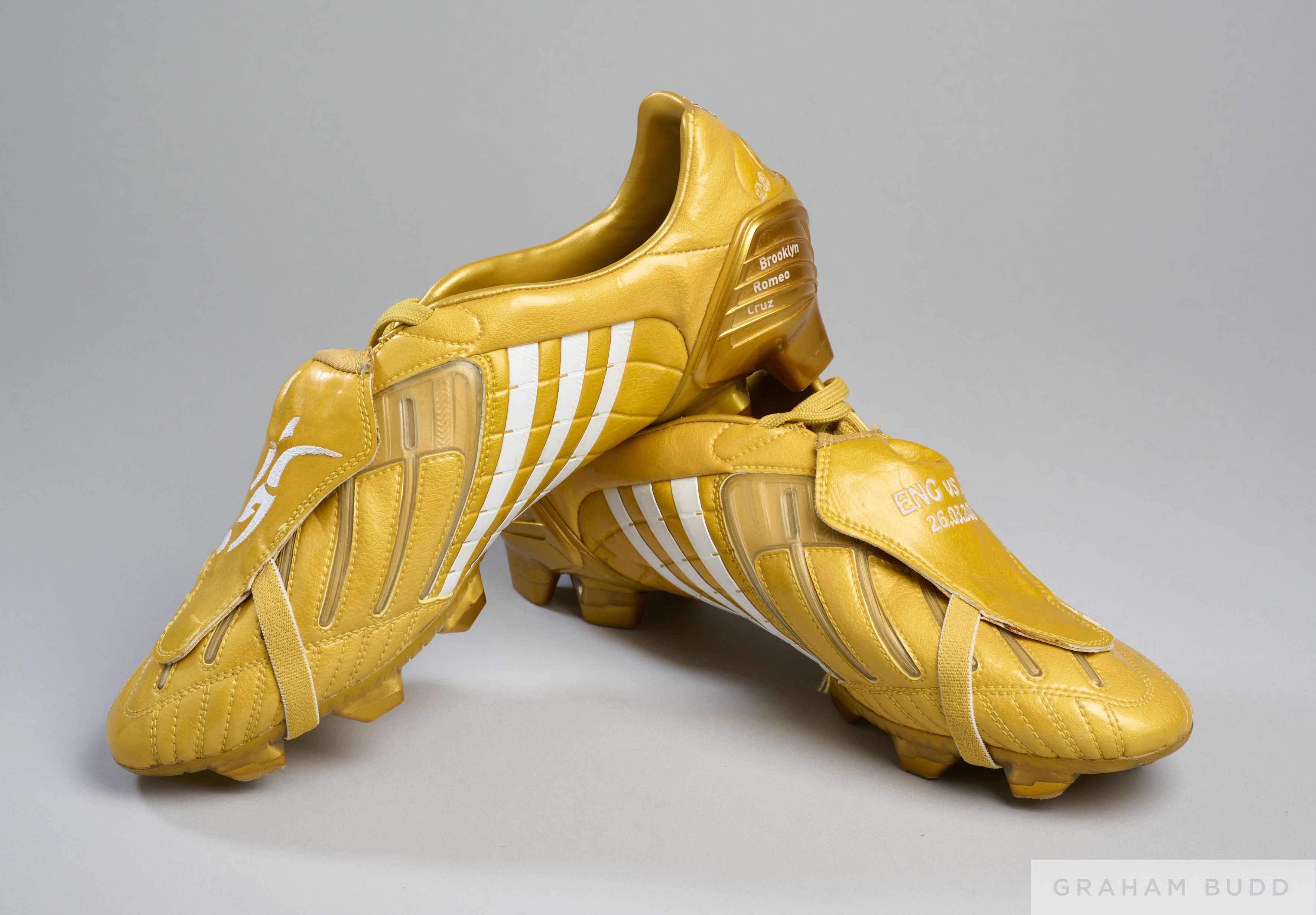 David Beckham pair of gold Adidas 2008 Predator football boots