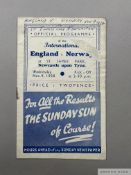 England v. Norway International match programme, 9th November 1938