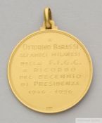 Italian .750 gold medal presented to Ottorino Barassi to commemorate a decade of his Presidency of