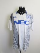 Ian Durrant white and blue No.20 Everton match worn short-sleeved shirt