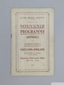 Rare Scotland v. England International match programme, 9th April 1921
