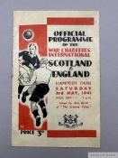 Scotland v. England International match programme, 3rd May 1941