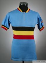 Eddy Merckx vintage blue, black, yellow and red autographed shirt