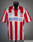 Manolo Alfaro red and white No.9 Atletico Madrid short-sleeved shirt, 1992