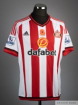 Younes Kaboul red and white No.15 Sunderland match issued short-sleeve shirt, 2015-16