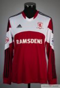 Albert Adomah red and white No.27 Middlesbrough long-sleeved shirt, 2013-14