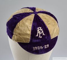 Jack Brown purple and white England trial cap, 1926-27