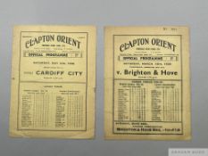 Two Clapton Orient home match programmes 1936 and 1939