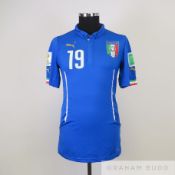 Leonardo Bonucci blue No.19 Italy v. England 2014 World Cup match issued shirt
