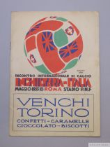 Rare Italy v England, International match programme, 11th May 1933