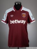 Declan Rice claret and blue No.41 West Ham United match issued short-sleeved shirt, 2021-22