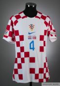 Ivan Perisic white and red No.4 Croatia v, Denmark match issued short-sleeved shirt