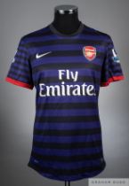 Aaron Ramsay purple and black hooped no.16 Arsenal away shirt from the 2012-13 season