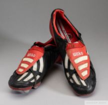 Jonny Wilkinson pair of black, red and white Adidas worn boots, 2002