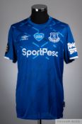 Michael Keane blue No.5 Everton match issue/worn short-sleeved shirt