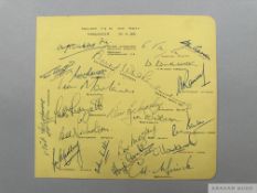 Page of England player autographs 20th November 1951