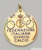 18k gold & enamel medal awarded to Ottorino Barassi on the occasion of Bologna FC's Divisione