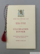 Aston Villa 1957 F.A.Cup Final Celebration Dinner menu
