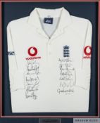 John Crawley white England v. Australia match worn long-sleeved shirt, 1999