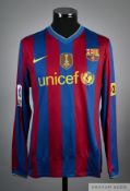 Pedro garnet and blue No.17 Barcelona match issue long-sleeved shirt