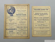 Two Chesterfield v. Sheffield United match programmes
