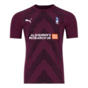 Charlie Raglan burgundy Oldham Athletic AFC 'Alzheimer's Research UK For A Cure' no.16 shirt,