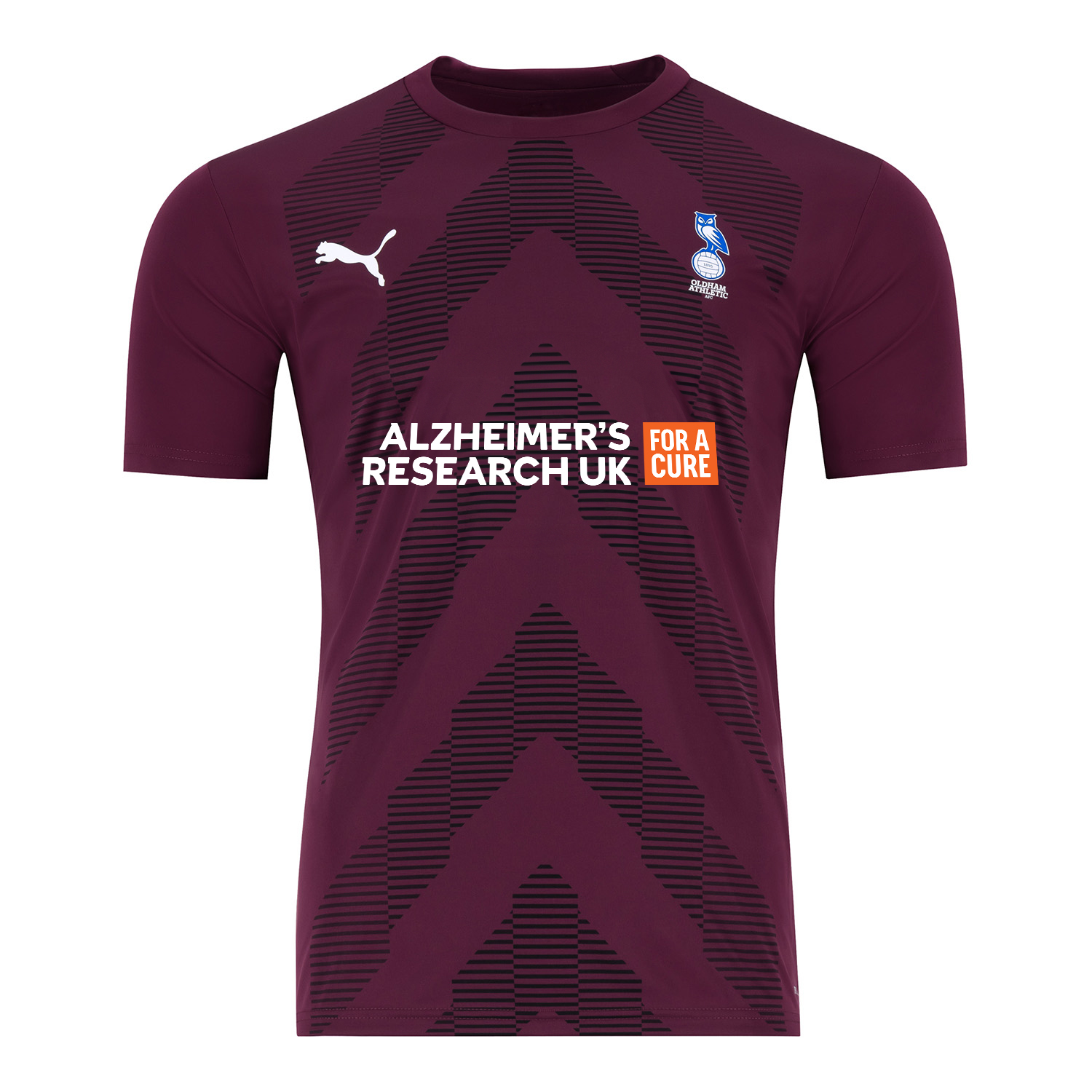 Dan Gardner burgundy Oldham Athletic AFC 'Alzheimer's Research UK For A Cure' no.19 shirt,