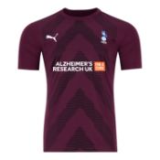 Mark Shelton burgundy Oldham Athletic AFC 'Alzheimer's Research UK For A Cure' no.6 shirt,