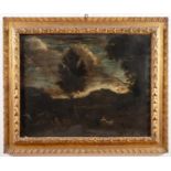 Maestro del XVIII secolo, “Paesaggio con pastore”.Olio su tela, H cm 50x64.5 (lievi difetti)