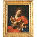 Maestro Emiliano del XVIII secolo, “Madonna con Bambino”.Olio su tela, H cm 53x41.5 - con