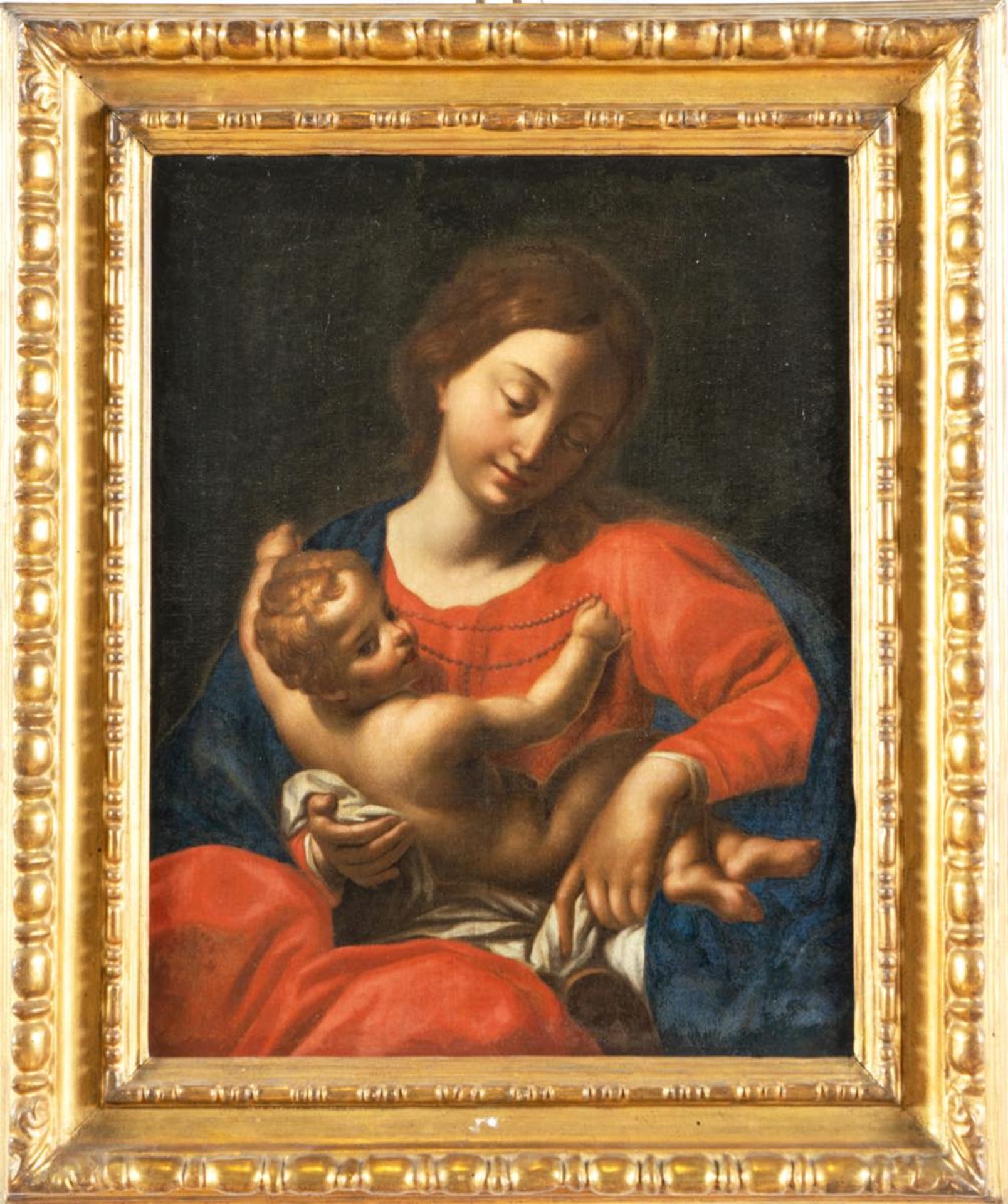 Maestro Emiliano del XVIII secolo, “Madonna con Bambino”.Olio su tela, H cm 53x41.5 - con