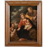 Maestro del XVII secolo, “Madonna con Bambino, San Giuseppe e San Giovannino”.Olio su tela, H