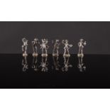 Gruppo di sei piccole sculture in argento raffiguranti Maschere della Commedia dell’Arte, XX