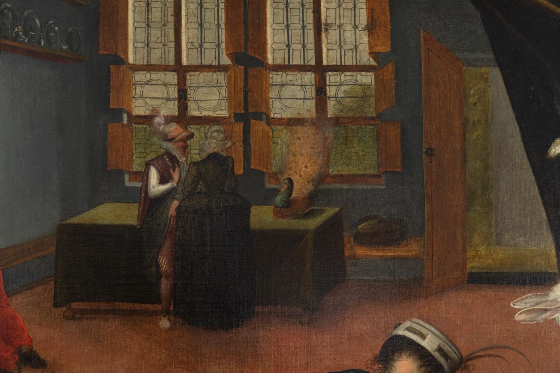 Maestro fiammingo della fine del XVI secolo, “Scena di interno”. Olio su tela, H cm 160x225- - Bild 5 aus 6