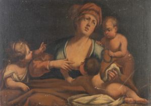 Maestro del XVIII secolo, “Carità Romana”.Olio su tela, H cm 81x113 (usure - difetti)