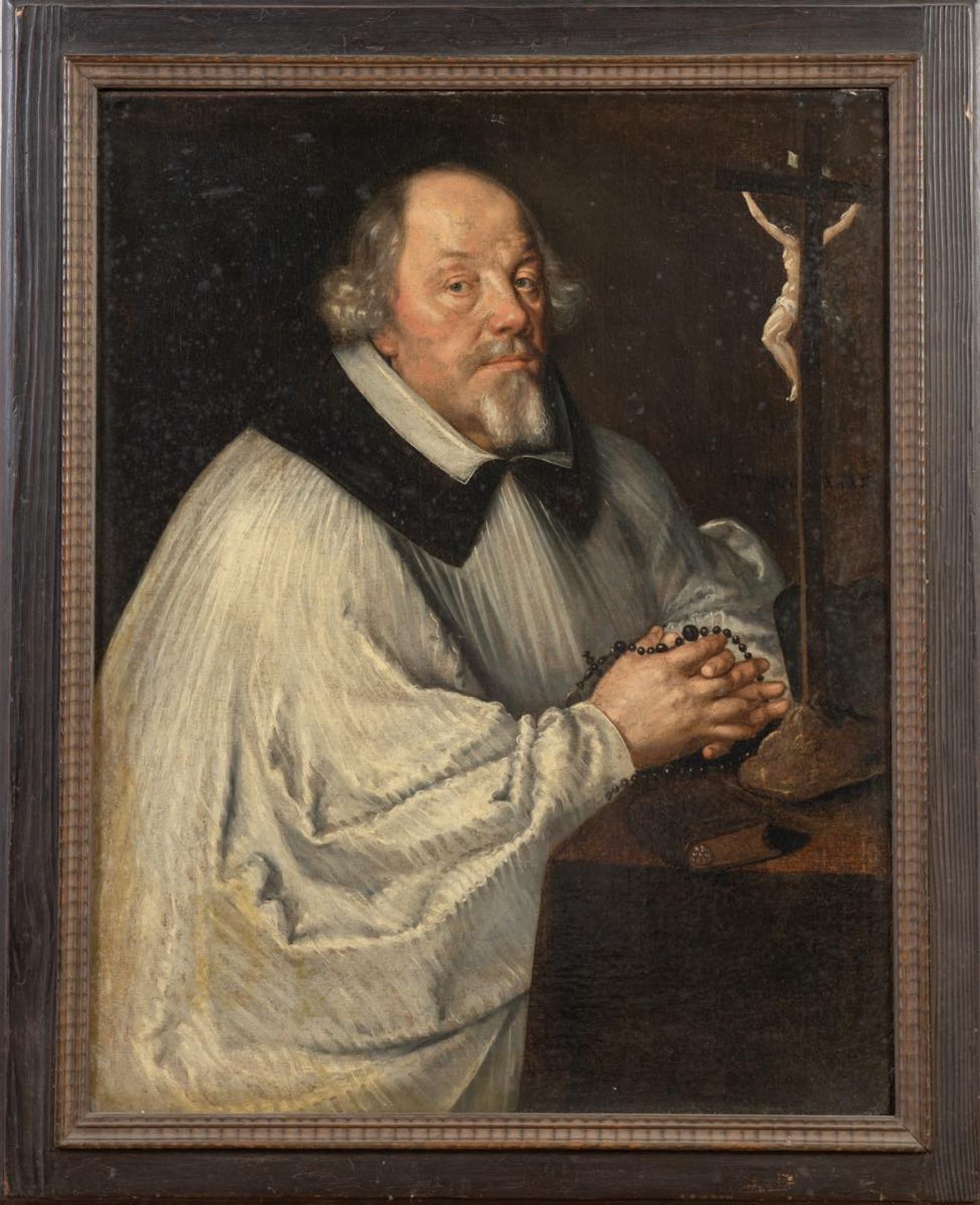 Maestro fiammingo del XVII secolo, “Ritratto di prelato”.Olio su tela, reca nella parte