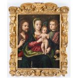 Maestro del XVI secolo, “Madonna con Bambino e Santi”.Olio su tavola, cornice sansovinesca, H