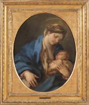 Luca Giordano (Napoli 1634 - 1705), “Madonna col Bambino”.Olio su tela, H cm 81x64 - con