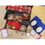 A jewellery box full of vintage costume jewellery and silver to include a silver Maltese cross