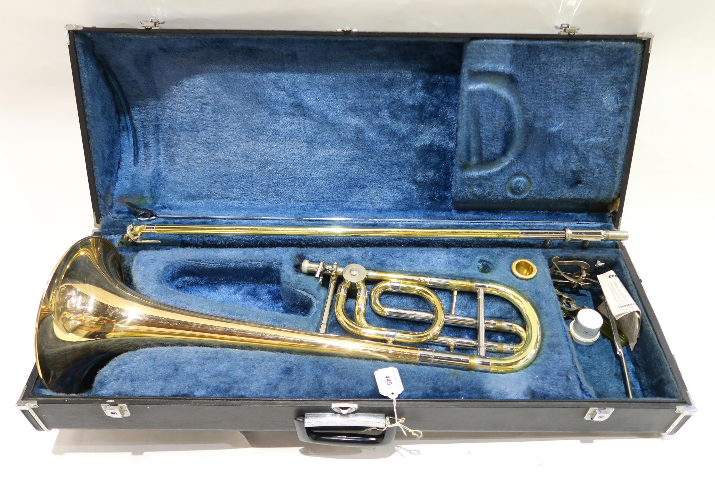 A Yamaha YBL-321 bass trombone, with a Denis Wick 3AL mouthpiece and a fitted Yamaha trombone case