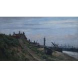 GEORGE GORDON BURR The Docks, Aberdeen, monogrammed, oil on canvas, board, 1887, 21 x 37cm Available