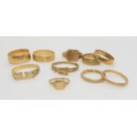 Six 9ct gold wedding rings and four further 9ct gold rings, weight  together 27gms Condition