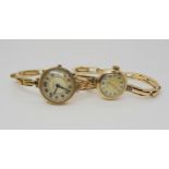 A 9ct gold ladies vintage watch weight 14.4gms, inc. mechanism together with a 9ct gold ladies