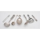 A collection of mainly continental silver, including a Dutch silver caddy spoon, with a perforated