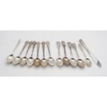 A collection of silver flatware including a set of six Victorian Scottish silver shell, egg and dart