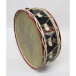 AN EARLY-C20th ROPE-TUNED CALFSKIN MARCHING BASS DRUM Polychrome decorated with the arms of the